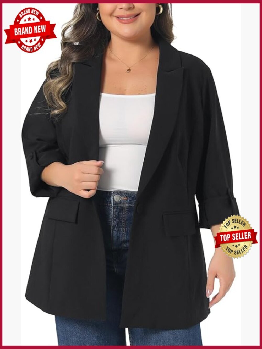 Plus Size Blazer Notch Panel Work Business Casual Button Dressy Suit Jacket